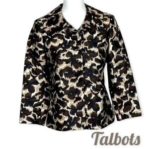 Talbots Brown Tan Wool & Silk Blend Animal Print Party Event Jacket NWOT Size 2